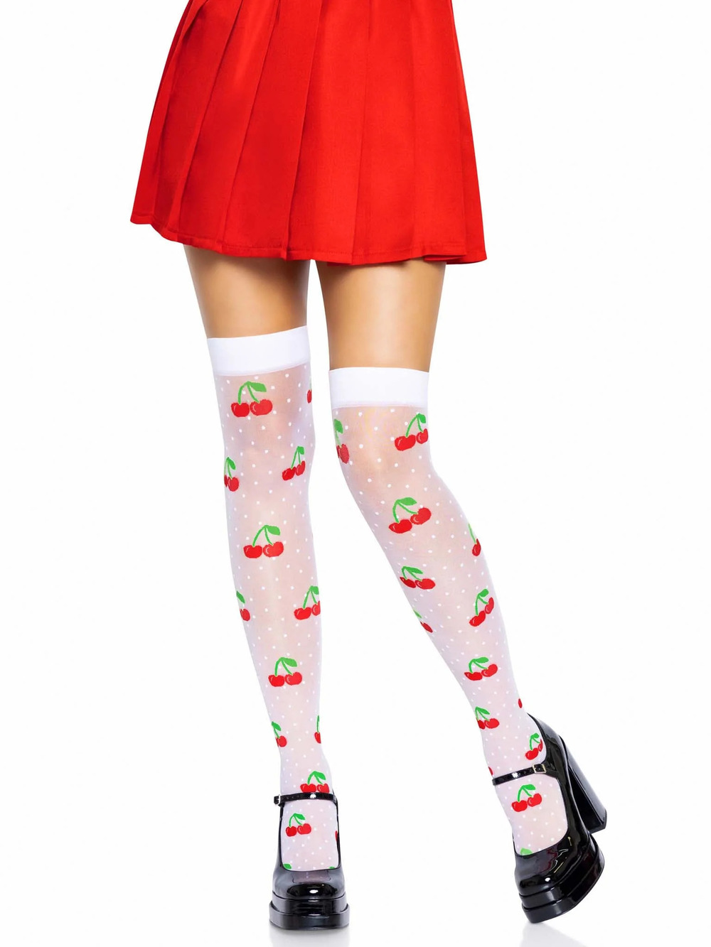 Leg Avenue - Cherry Dot Thigh Highs - White/Red